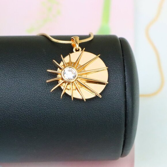 "Radiant Rose Gold Sunburst Pendant with Center Clear Crystal Accent, XPPT1250 - Picture 7 of 12